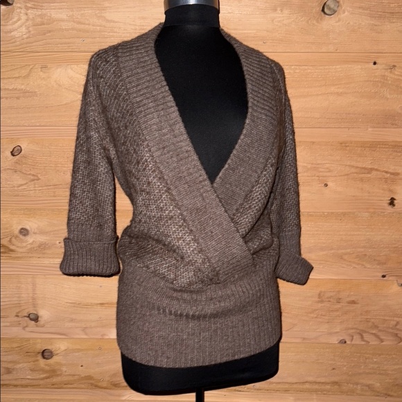LOFT Sweaters - LOFT Brown V-Neck cross over front Sweater Ribbed Knit alpaca / wool blend Med